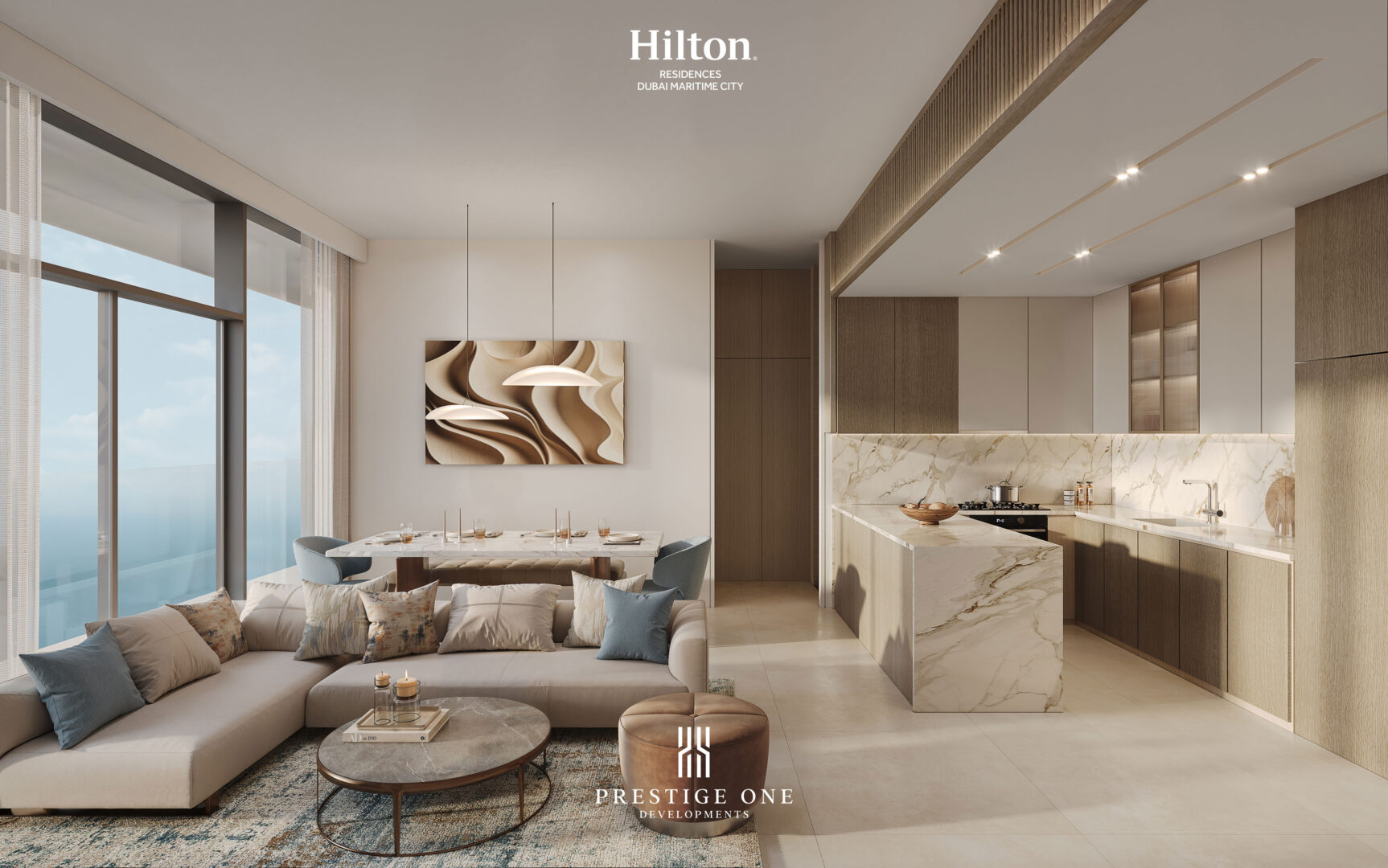 1BED_Living-Dining-Kitchen-Hilton Residences DMC
